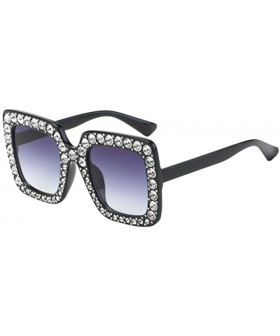 Oversized Square Sunglasses Unisex Crystal Rhinestone Thick Frame Sunglasses - Gray - CH180A4ZNQL $7.64 Rimless