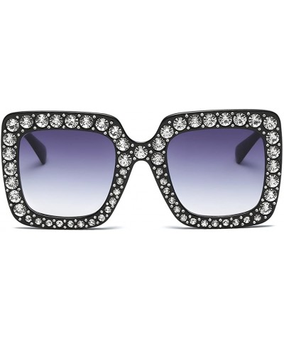 Oversized Square Sunglasses Unisex Crystal Rhinestone Thick Frame Sunglasses - Gray - CH180A4ZNQL $7.64 Rimless