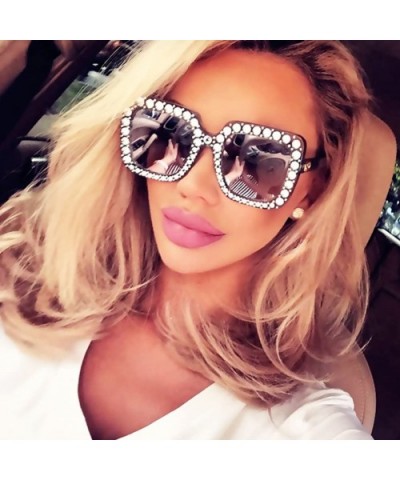 Oversized Square Sunglasses Unisex Crystal Rhinestone Thick Frame Sunglasses - Gray - CH180A4ZNQL $7.64 Rimless