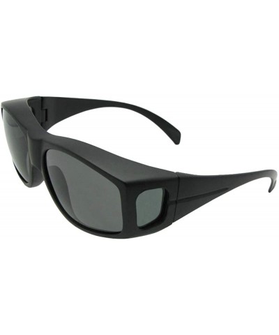 Large Polarized Wrap Around Fit Over Sunglasses F18 - Flat Black-med Dark Gray Lens - CN186TLQMRH $12.57 Wrap