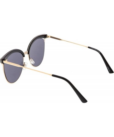 Modern Semi Rimless Cutout Slim Arms Flat Lens Cat Eye Sunglasses 55mm - Black Gold / Smoke - CI184RA5GSO $6.98 Semi-rimless
