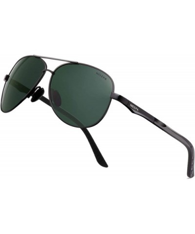 Aviator Polarized Sunglasses Mens Al-Mg Metal Ultra Glasses - Dark Green Lens/Black Frame - CG186HO332Y $8.81 Oval