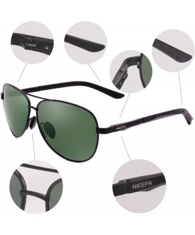 Aviator Polarized Sunglasses Mens Al-Mg Metal Ultra Glasses - Dark Green Lens/Black Frame - CG186HO332Y $8.81 Oval