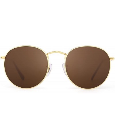 Retro Round Mirrored Sunglasses Vintage Reflective Glass Lenses Men Women - Gold Frame / Brown Glass Lens - CC182WWZL78 $12.7...