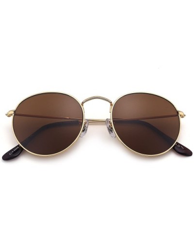 Retro Round Mirrored Sunglasses Vintage Reflective Glass Lenses Men Women - Gold Frame / Brown Glass Lens - CC182WWZL78 $12.7...