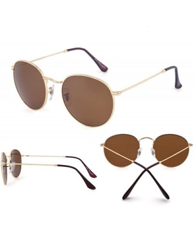 Retro Round Mirrored Sunglasses Vintage Reflective Glass Lenses Men Women - Gold Frame / Brown Glass Lens - CC182WWZL78 $12.7...