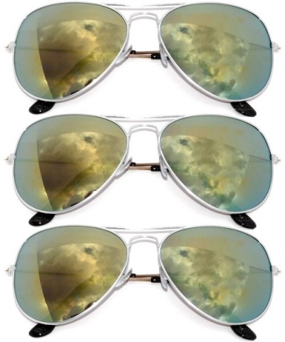 Classic Aviator Style Sunglasses Metal Frame with Color Lens UV Protection 3 Pairs - CC11MPT8H1Z $6.98 Aviator