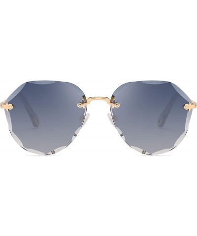 Sunglasses for Women Oversized Rimless Diamond Cutting Lens Sun Glasses New2019 - Gold Frame/Blue Gary Lens - CJ18RK7Z44L $12...