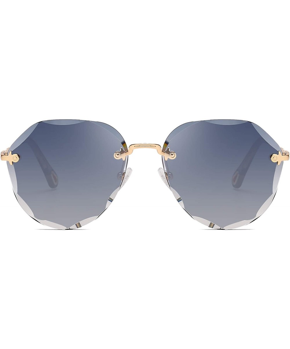 Sunglasses for Women Oversized Rimless Diamond Cutting Lens Sun Glasses New2019 - Gold Frame/Blue Gary Lens - CJ18RK7Z44L $12...