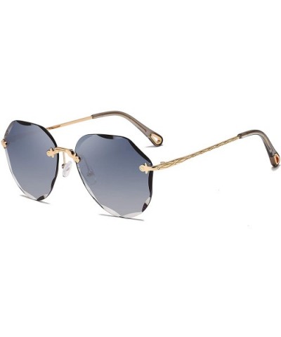 Sunglasses for Women Oversized Rimless Diamond Cutting Lens Sun Glasses New2019 - Gold Frame/Blue Gary Lens - CJ18RK7Z44L $12...