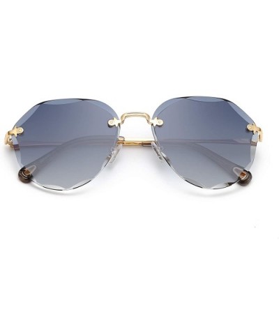 Sunglasses for Women Oversized Rimless Diamond Cutting Lens Sun Glasses New2019 - Gold Frame/Blue Gary Lens - CJ18RK7Z44L $12...