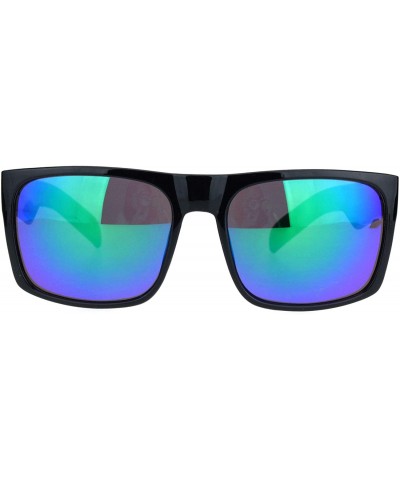 Mens Thick Horn Rectangular Plastic Gangster Color Mirror Lens Sunglasses - Black Teal - CW18LC4XRLC $7.29 Rectangular