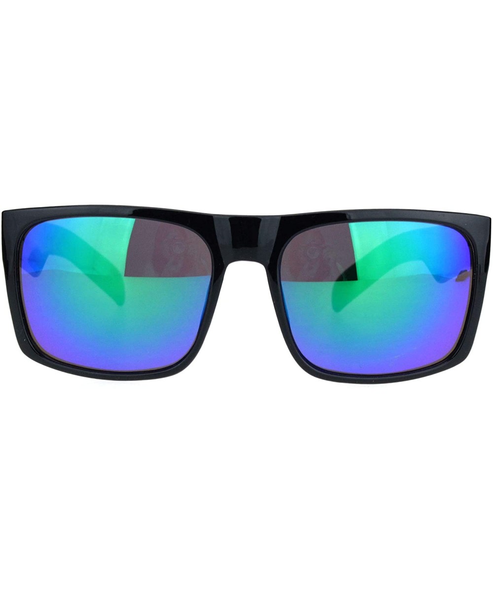 Mens Thick Horn Rectangular Plastic Gangster Color Mirror Lens Sunglasses - Black Teal - CW18LC4XRLC $7.29 Rectangular