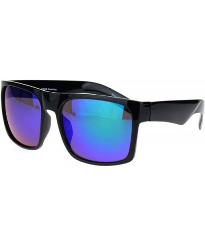 Mens Thick Horn Rectangular Plastic Gangster Color Mirror Lens Sunglasses - Black Teal - CW18LC4XRLC $7.29 Rectangular