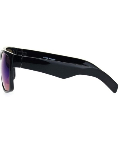 Mens Thick Horn Rectangular Plastic Gangster Color Mirror Lens Sunglasses - Black Teal - CW18LC4XRLC $7.29 Rectangular