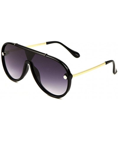 Luxury Flat Top Shield One Piece Lens Aviator Sunglasses - Black & Gold Frame - CI18UO3XE8X $7.00 Oversized