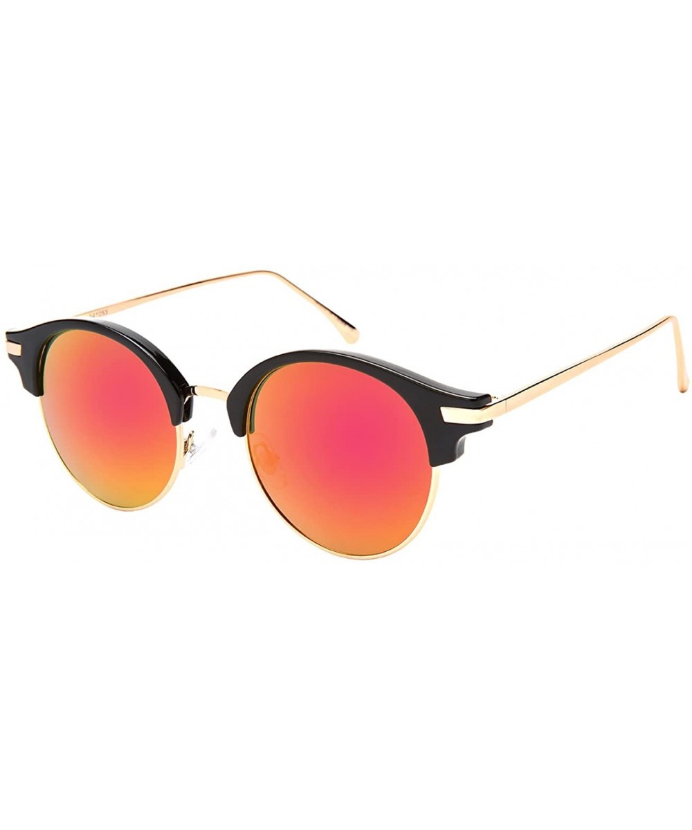 Semi Rimless Round P3 Sunglasses W/Color Mirrored Lens 541053-REV - Black - CY1825LH48K $7.12 Rimless