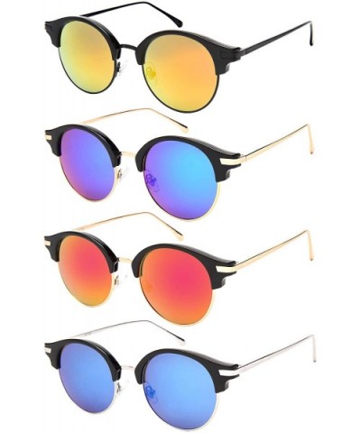 Semi Rimless Round P3 Sunglasses W/Color Mirrored Lens 541053-REV - Black - CY1825LH48K $7.12 Rimless