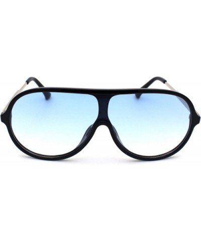 Retro Mobster Plastic Racer Shield Luxury Fashion Sunglasses - Black Silver Blue - CM190R6A8ZW $10.38 Oversized