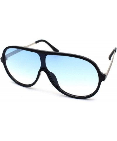 Retro Mobster Plastic Racer Shield Luxury Fashion Sunglasses - Black Silver Blue - CM190R6A8ZW $10.38 Oversized