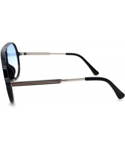 Retro Mobster Plastic Racer Shield Luxury Fashion Sunglasses - Black Silver Blue - CM190R6A8ZW $10.38 Oversized