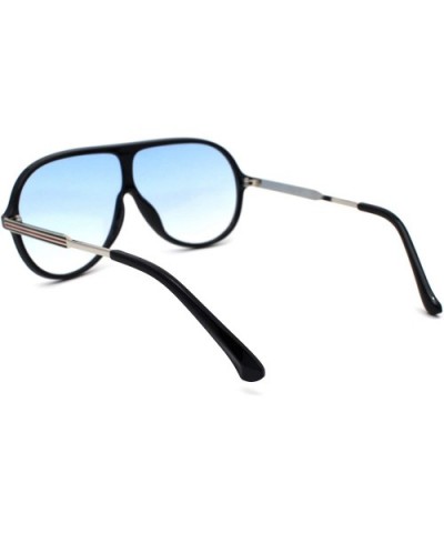 Retro Mobster Plastic Racer Shield Luxury Fashion Sunglasses - Black Silver Blue - CM190R6A8ZW $10.38 Oversized