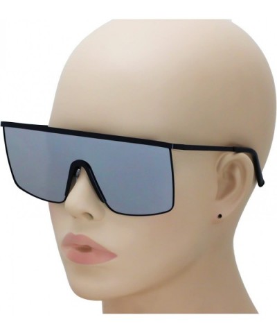 Oversized Flat Top Square VINTAGE RETRO SHIELD VISOR Style Aviator SUNGLASSES - Silver Mirror - CJ18D5E4EA6 $11.31 Rimless