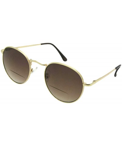 Vintage Retro Round Bifocal Sunglasses B51 - Gold Frame Brown Lenses - CW18HD8YHZG $13.90 Round