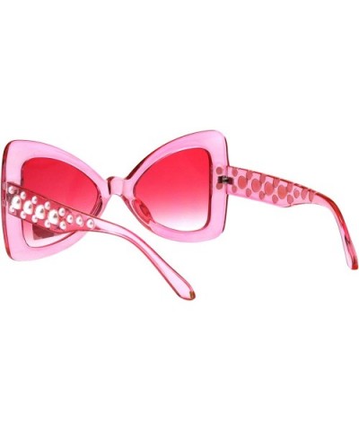 Bow Ribbon Butterfly Sunglasses Womens Oversized Pearl Decor Shades UV 400 - Pink (Pink) - C818HADUY0G $10.18 Butterfly