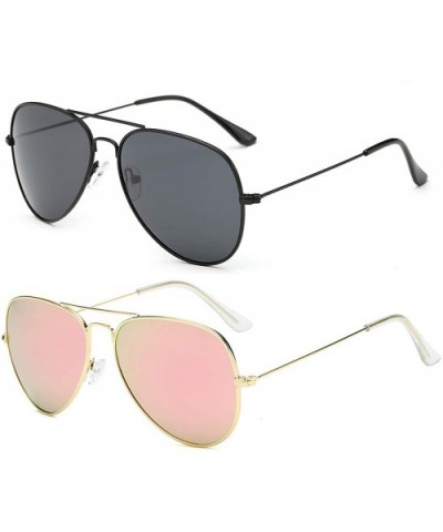 Aviator Sunglasses for Mens Womens Mirrored Sun Glasses Shades with Uv400 - Black Grey + Cherry Pink - C718LDYQGZ7 $6.37 Aviator