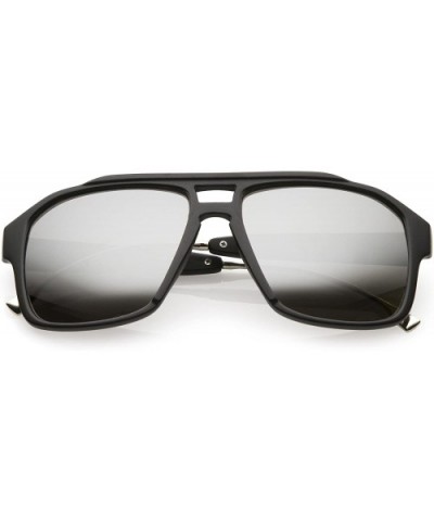 Sporty Flat Top Keyhole Nose Bridge Square Mirrored Aviator Sunglasses 55mm - Matte Black / Silver Mirror - CT187RI6WLQ $8.78...
