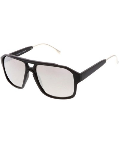 Sporty Flat Top Keyhole Nose Bridge Square Mirrored Aviator Sunglasses 55mm - Matte Black / Silver Mirror - CT187RI6WLQ $8.78...