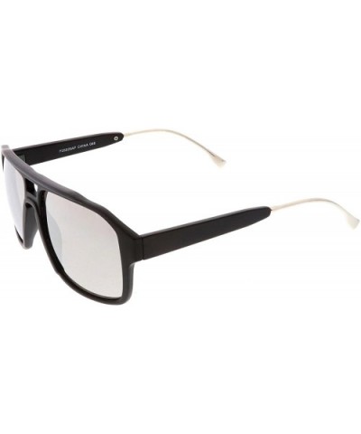 Sporty Flat Top Keyhole Nose Bridge Square Mirrored Aviator Sunglasses 55mm - Matte Black / Silver Mirror - CT187RI6WLQ $8.78...