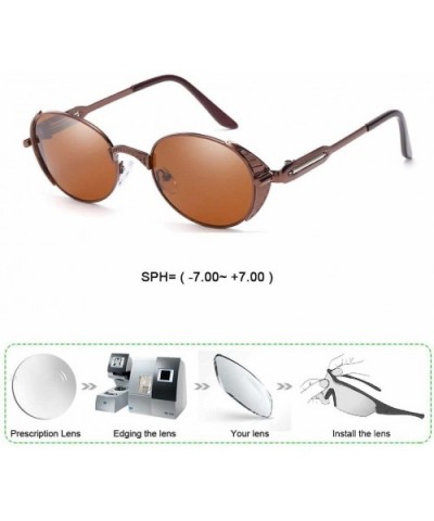 Customize Prescription Sunglasses Myopia Reading Sun Glasses Men Oval Titanium Alloy Frame Brown Color UV400 - C218C5CAS6O $1...