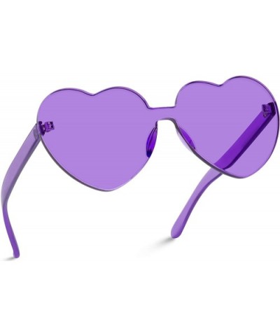 Heart Shaped One Piece Transparent Full Colored Frame Candy Sunglasses - Purple Frame - C112N3YFNO5 $7.58 Rimless