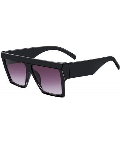 Oversized Flat Top Sunglasses for Women Men Square Designer Fashion Shades - 1 Black Frame + Grey Gradient Lens - C318K3H5M9O...