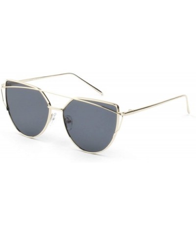 Women Retro Metal Brow-Bar Mirrored Round Cat Eye Fashion Sunglasses - Black - C518WU5HORD $18.07 Cat Eye