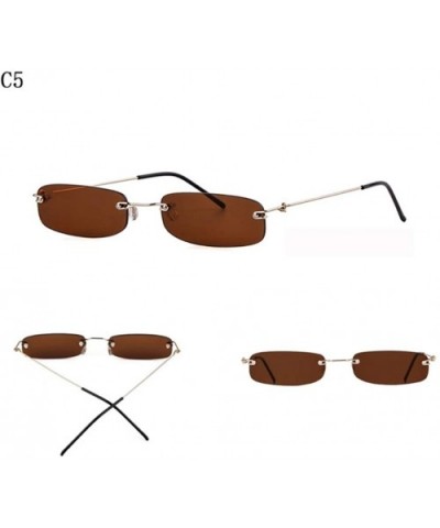 STY93306YD Rimless Cutout Thin Rectangular Sunglasses Small Size (C5-dark brw) - CP18ILZ7ICM $13.65 Rimless