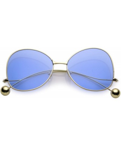 Women's Thin Curved Metal Arms Ball Accents Color Flat Lens Butterfly Sunglasses 56mm - Gold / Blue - CU183KW6UAI $8.84 Overs...