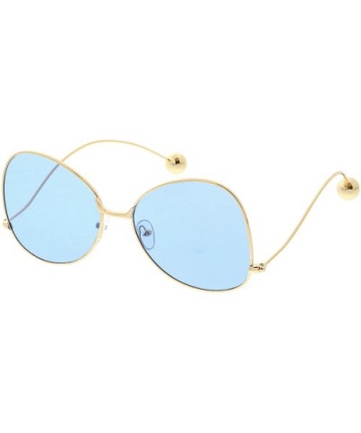 Women's Thin Curved Metal Arms Ball Accents Color Flat Lens Butterfly Sunglasses 56mm - Gold / Blue - CU183KW6UAI $8.84 Overs...