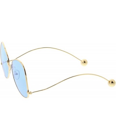 Women's Thin Curved Metal Arms Ball Accents Color Flat Lens Butterfly Sunglasses 56mm - Gold / Blue - CU183KW6UAI $8.84 Overs...