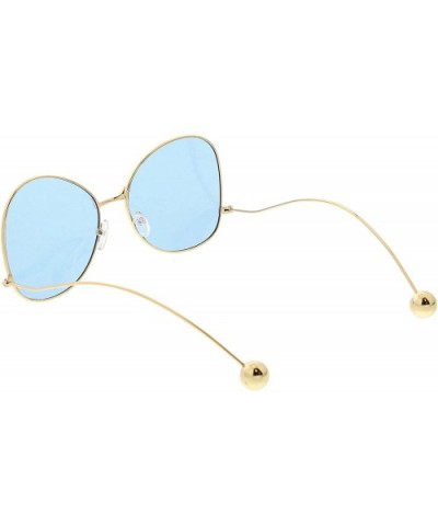 Women's Thin Curved Metal Arms Ball Accents Color Flat Lens Butterfly Sunglasses 56mm - Gold / Blue - CU183KW6UAI $8.84 Overs...