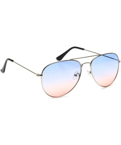 Retro Aviator Sunglasses Double Nose Bridge Color Tinted Gradient Lens Metal Frame - Blue & Coral - Model 2 - CH18EYH6O2Y $5....