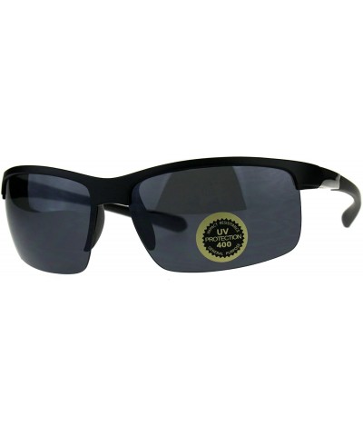 Mens Plastic Baseball Half Rim Elegant Sport Sunglasses - Matte Black Black - CD18C7K3NM6 $5.37 Sport