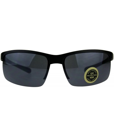 Mens Plastic Baseball Half Rim Elegant Sport Sunglasses - Matte Black Black - CD18C7K3NM6 $5.37 Sport