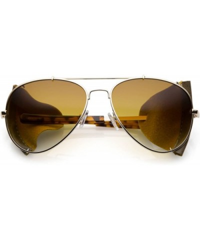 Steampunk Metal Crossbar Faux Leather Side Cover Gradient Lens Aviator Sunglasses 58mm - Gold / Amber - CU18556YDQO $7.95 Avi...