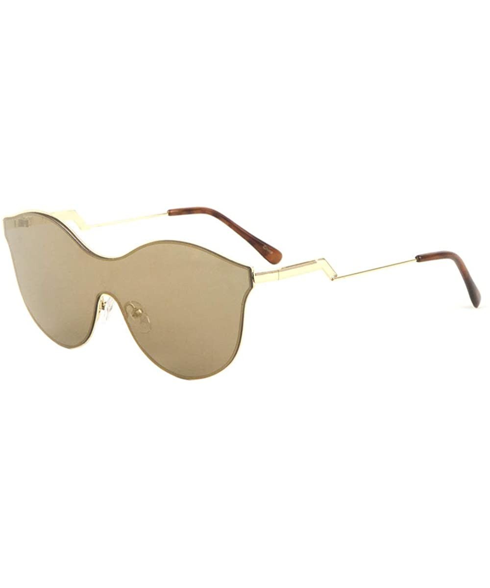 Color Mirror Curved Top One Piece Shield Round Cat Eye Sunglasses - Brown - CC198RWKSST $12.56 Shield