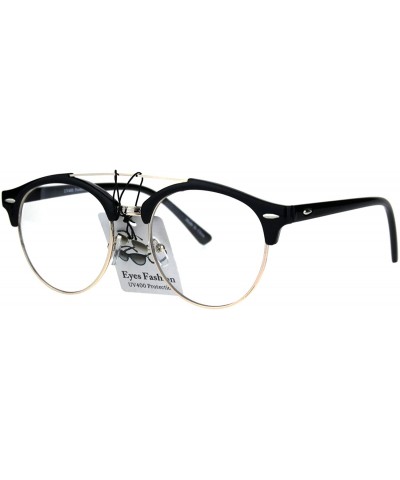 Mens Retro Hipster Half Horn Rim Clear Lens Eyeglasses - Black Gold - C0185R78OXN $5.69 Round