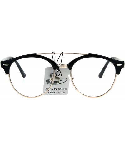 Mens Retro Hipster Half Horn Rim Clear Lens Eyeglasses - Black Gold - C0185R78OXN $5.69 Round