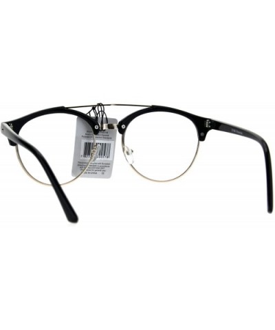 Mens Retro Hipster Half Horn Rim Clear Lens Eyeglasses - Black Gold - C0185R78OXN $5.69 Round